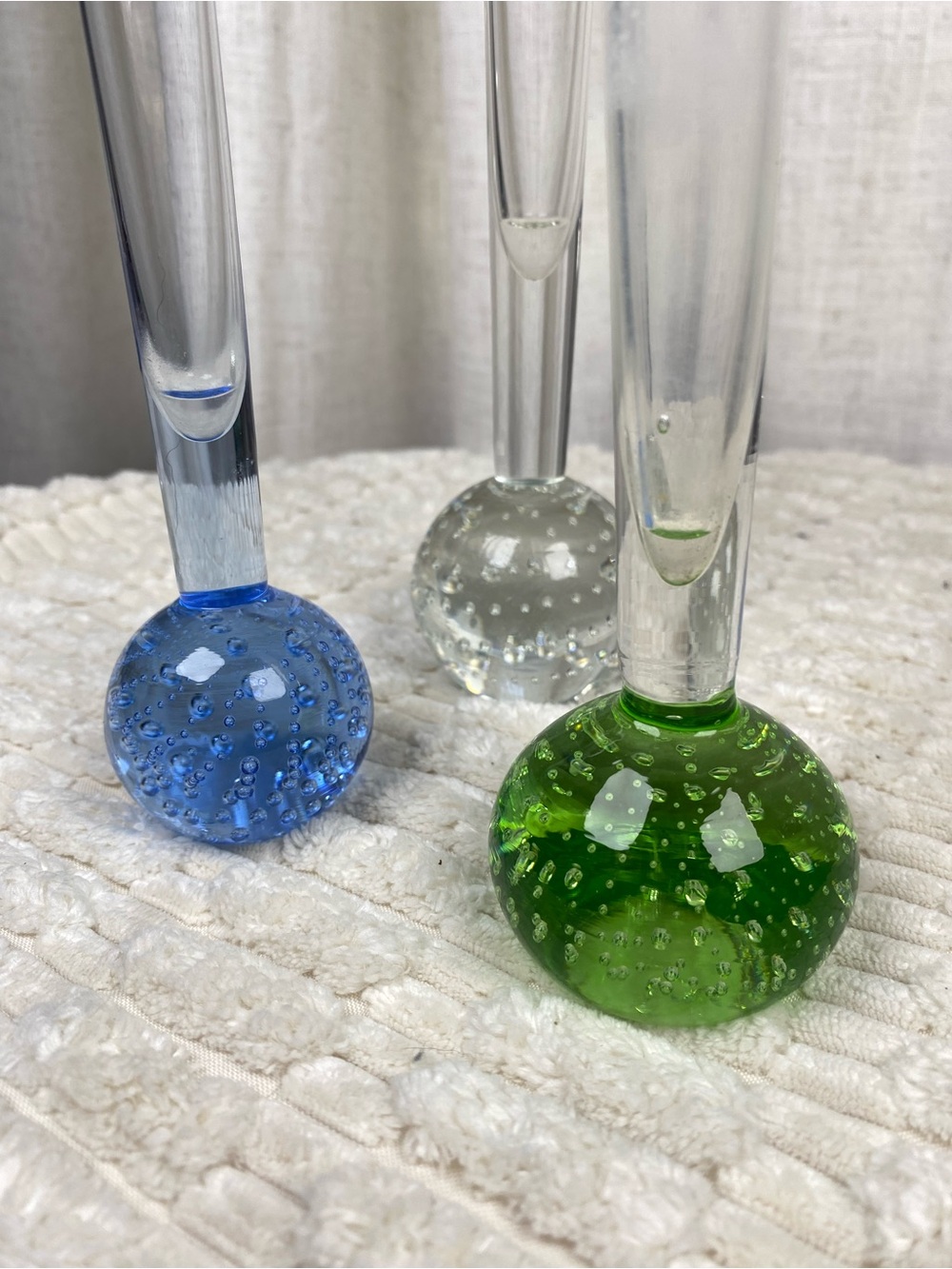 Vintage MCM Controlled Bubble Glass Bud Vases Bullicante Base Set of 3 Trio